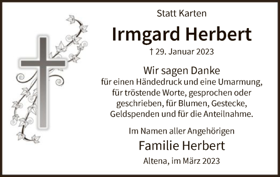 Traueranzeige von Irmgard Herbert von WA