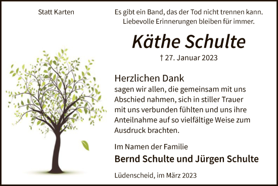Traueranzeige von Käthe Schulte von WA