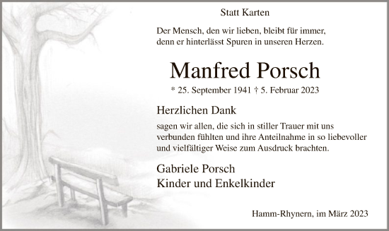 Traueranzeige von Manfred Porsch von WA