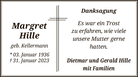 Traueranzeige von Margret Hille von WA