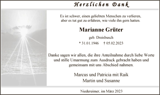 Traueranzeige von Marianne Grüter von WA