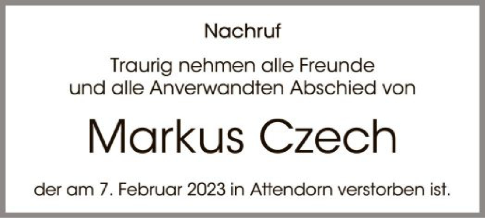  Traueranzeige für Markus Czech vom 25.03.2023 aus WA