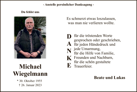 Traueranzeige von Michael Wiegelmann von WA