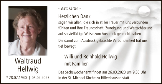 Traueranzeige von Waltraud Hellwig von WA