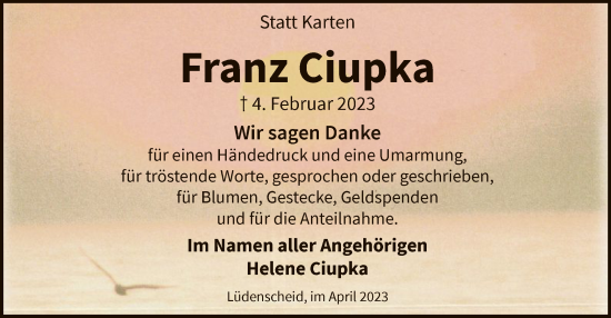 Traueranzeige von Franz Ciupka von WA