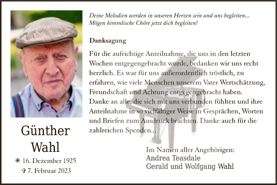 Traueranzeige von Günther Wahl von WA