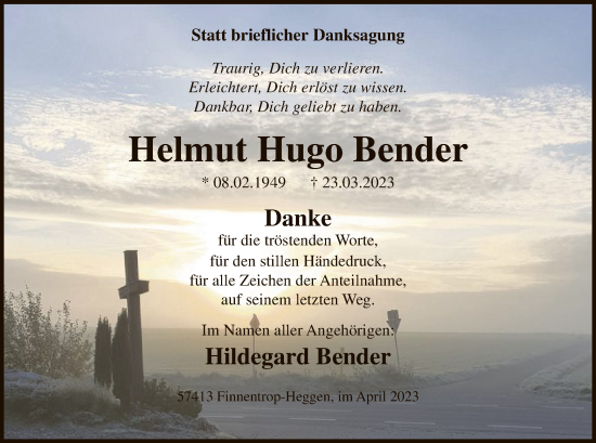 Traueranzeige von Helmut Hugo Bender von WA