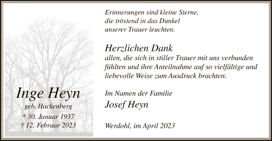 Traueranzeige von Inge Heyn von WA