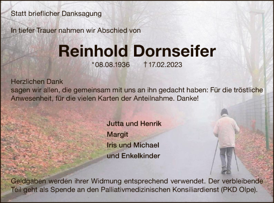 Traueranzeige von Reinhold Dornseifer von WA