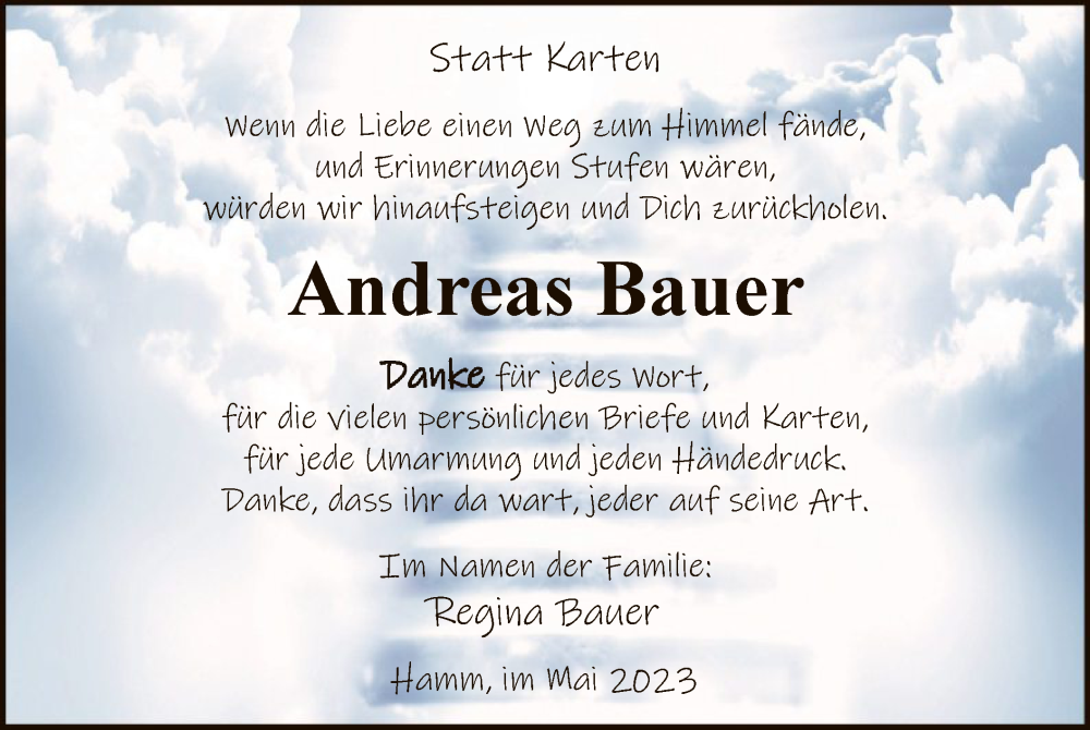  Traueranzeige für Andreas Bauer vom 20.05.2023 aus WA