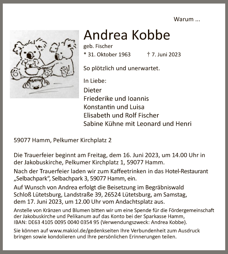  Traueranzeige für Andrea Kobbe vom 10.06.2023 aus WA