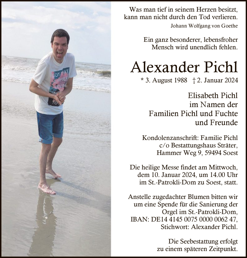  Traueranzeige für Alexander Pichl vom 06.01.2024 aus WA