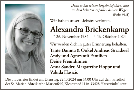 Traueranzeige von Alexandra Brickenkamp von WA