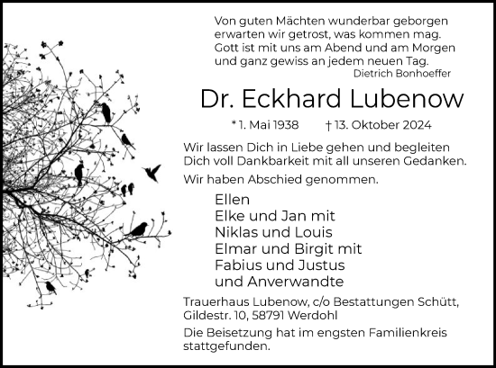 Traueranzeige von Eckhard Lubenow von WA