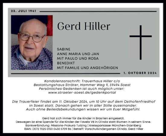 Traueranzeige von Gerd Hiller von WA