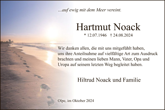 Traueranzeige von Hartmut Noack von WA