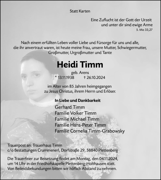 Traueranzeige von Heidi Timm von WA