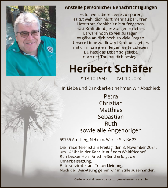 Traueranzeige von Heribert Schäfer von WA