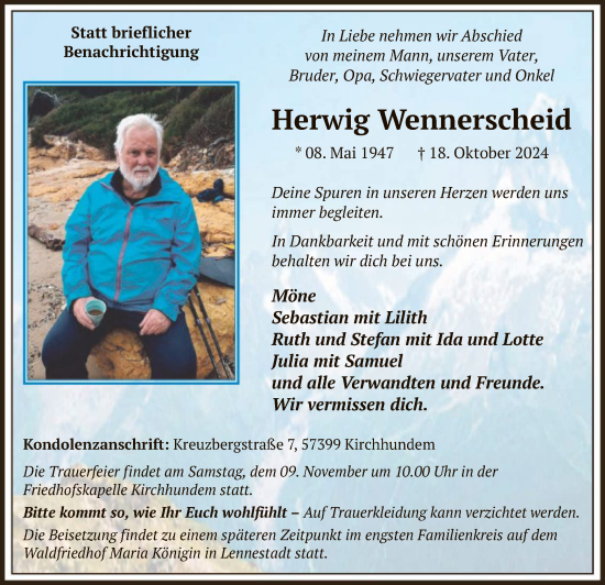 Traueranzeige von Herwig Wennerscheid von WA