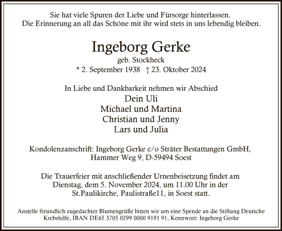 Traueranzeige von Ingeborg Gerke von WA