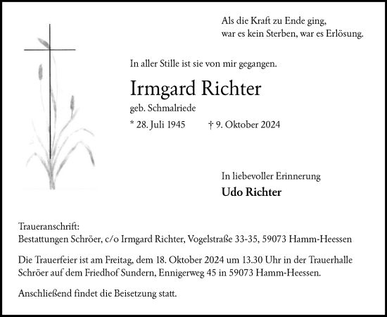 Traueranzeige von Irmgard Richter von WA