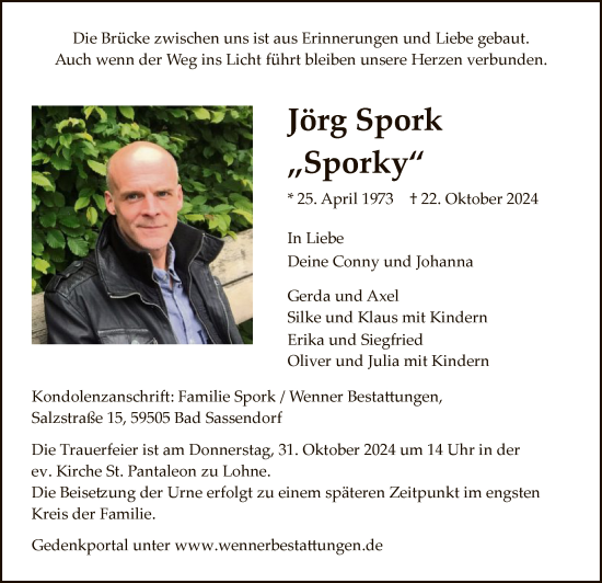 Traueranzeige von Jörg Spork von WA