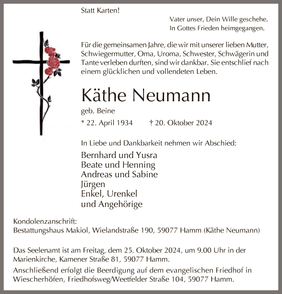 Traueranzeige von Käthe Neumann von WA