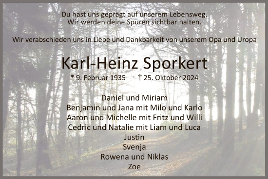 Traueranzeige von Karl-Heinz Sporkert von WA