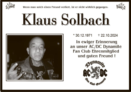 Traueranzeige von Klaus Solbach von WA