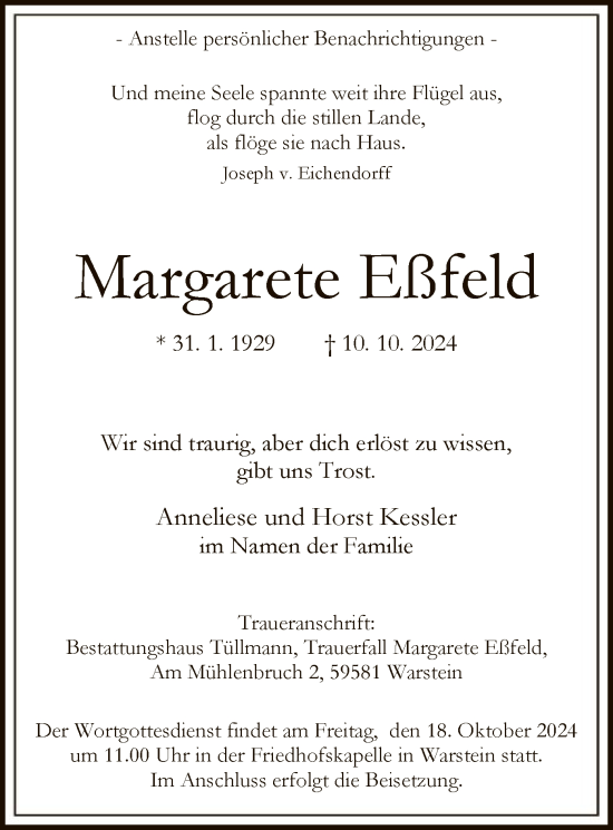 Traueranzeige von Margarete Eßfeld von WA