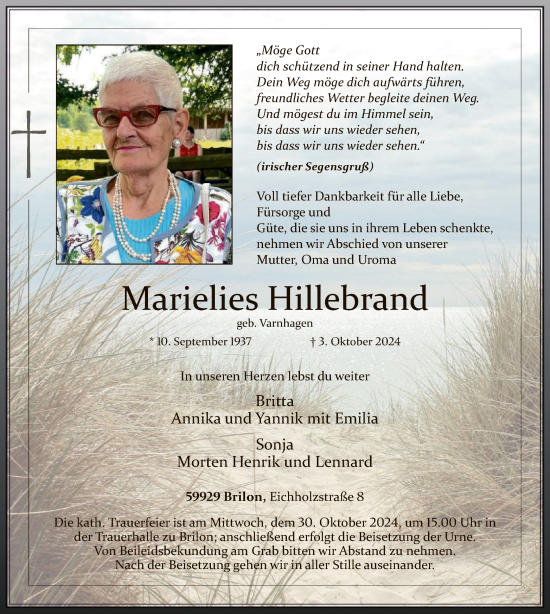 Traueranzeige von Marielies Hillebrand von WA