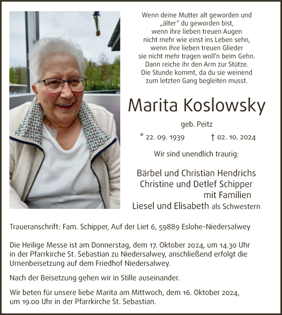Traueranzeige von Marita Koslowsky von WA