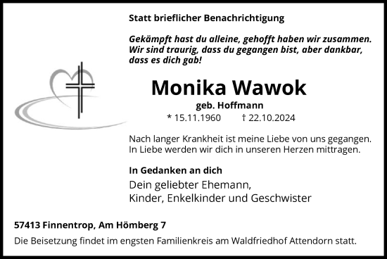 Traueranzeige von Monika Wawok von WA