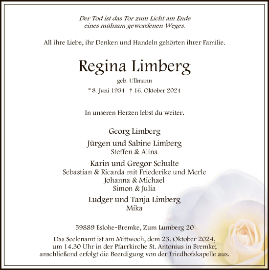 Traueranzeige von Regina Limberg von WA