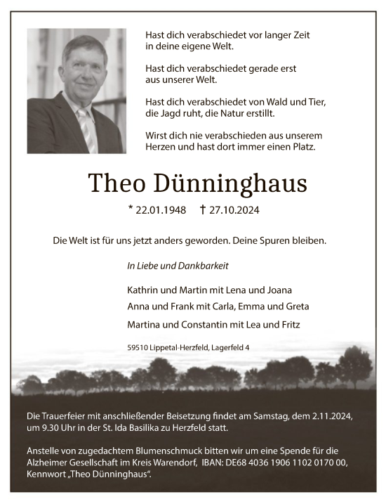 Traueranzeige von Theo Dünninghaus von WA