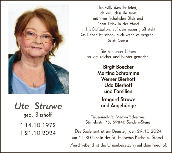 Traueranzeige von Ute Struwe von WA