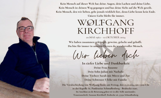 Traueranzeige von Wolfgang Kirchhoff von WA