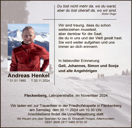 Traueranzeige von Andreas Henkel von WA