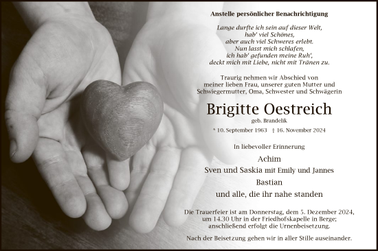 Traueranzeige von Brigitte Oestreich von WA