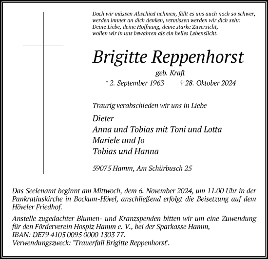 Traueranzeige von Brigitte Reppenhorst von WA