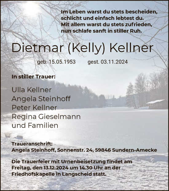 Traueranzeige von Dietmar Kellner von WA