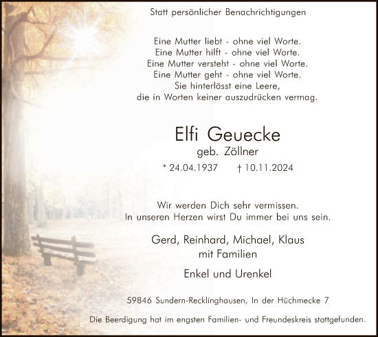 Traueranzeige von Elfi Geuecke von WA