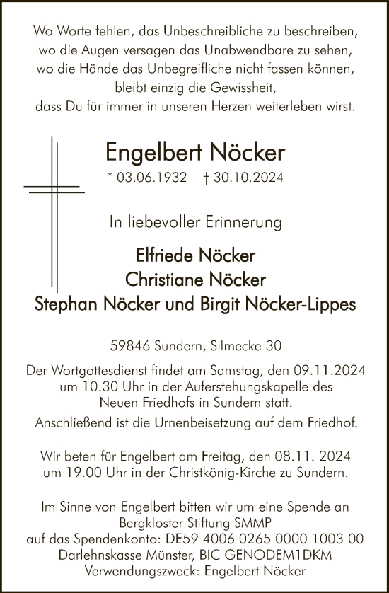 Traueranzeige von Engelbert Nöcker von WA