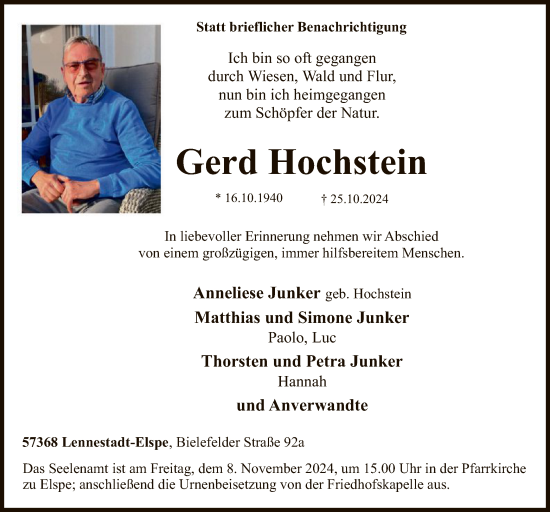 Traueranzeige von Gerd Hochstein von WA