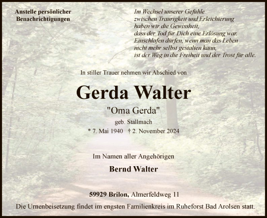 Traueranzeige von Gerda Walter von WA