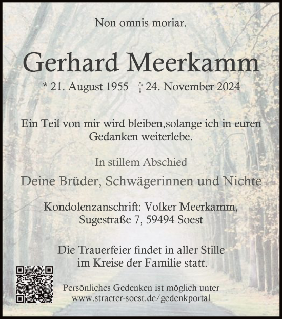Traueranzeige von Gerhard Meerkamm von WA