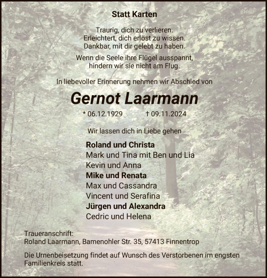 Traueranzeige von Gernot Laarmann von WA