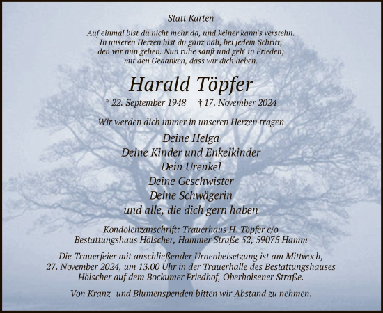 Traueranzeige von Harald Töpfer von WA