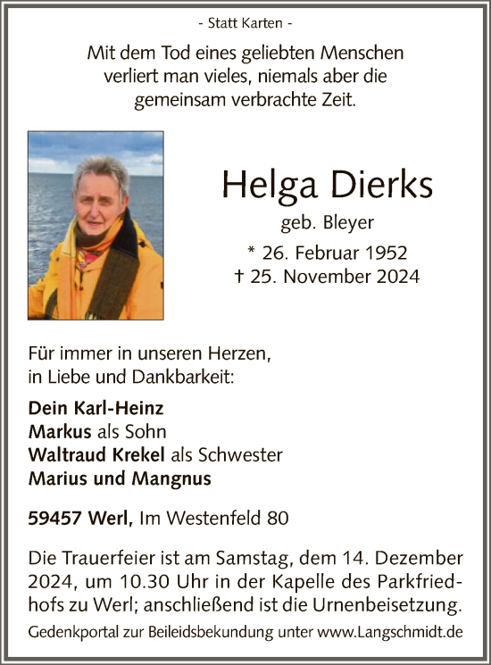 Traueranzeige von Helga Dierks von WA