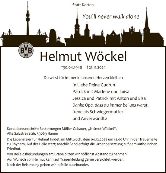 Traueranzeige von Helmut Wöckel von WA